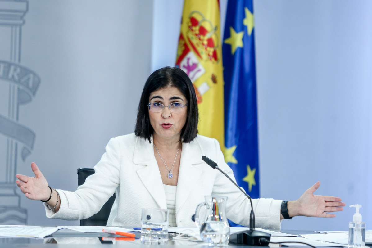 La ministra de Sanitat, Carolina Darias, compareix en una roda de premsa posterior al Consell de Ministres, al Complex de la Moncloa, el 23 de desembre de 2021, a Madrid, (Espanya). El president del Govern va anunciar ahir, dimecres 22 de desembre,