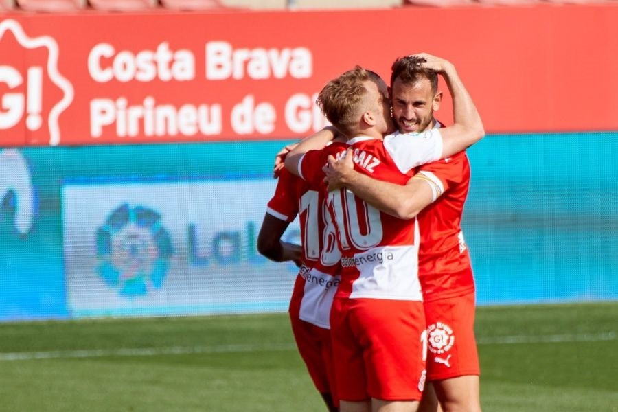 Stuani celebra el primer gol amb el Girona davant la Ponferradina