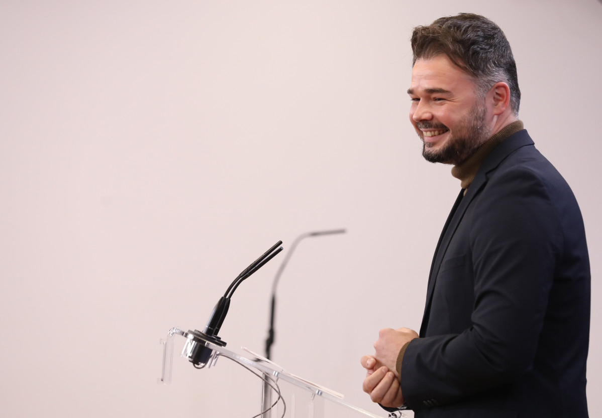 El portaveu d'ERC al Congrés, Gabriel Rufián, intervé en una roda de premsa
