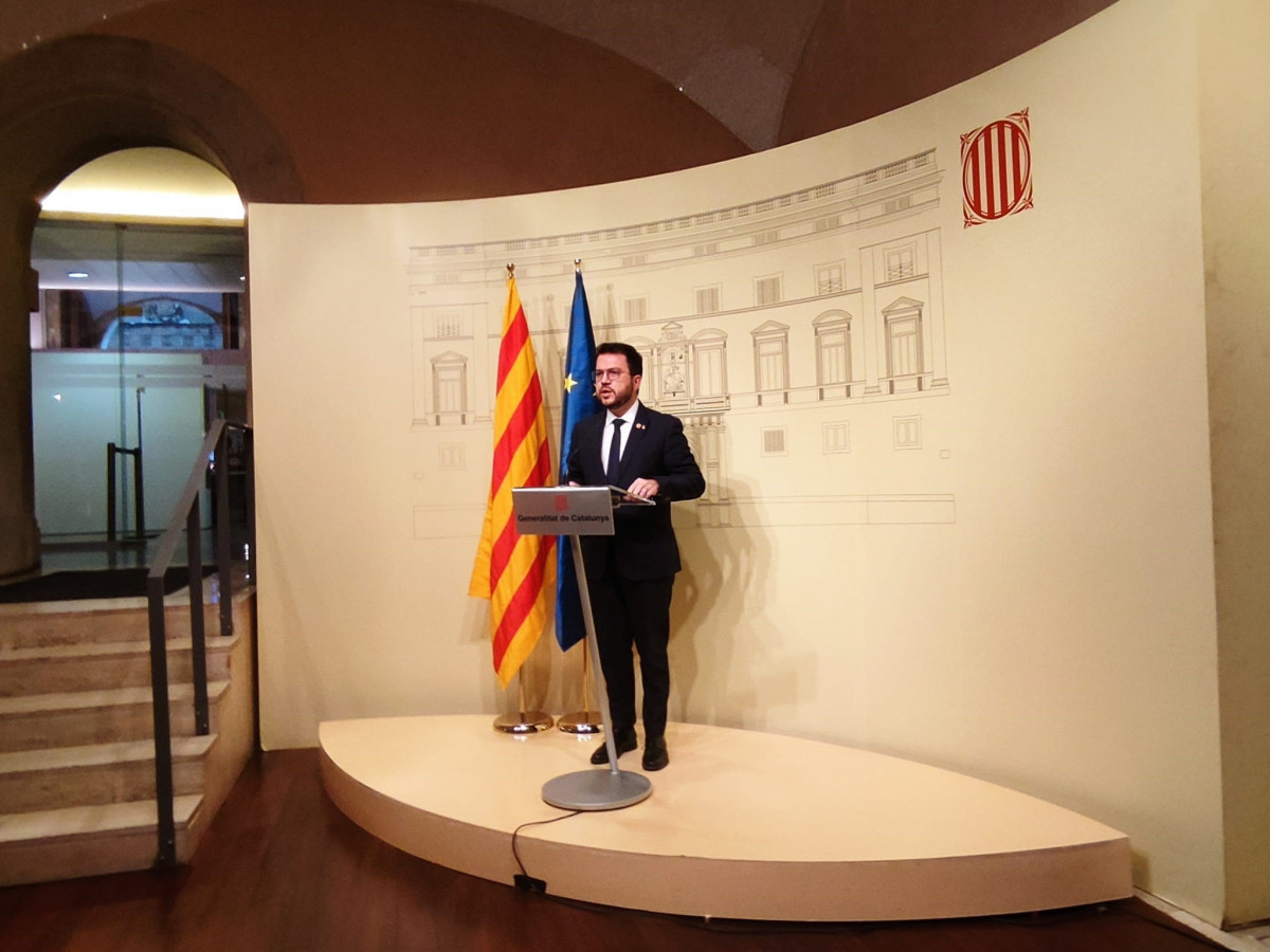 El presidente de la Generalitat, Pere Aragonès, en una declaración institucional sobre la situación en Ucrania.