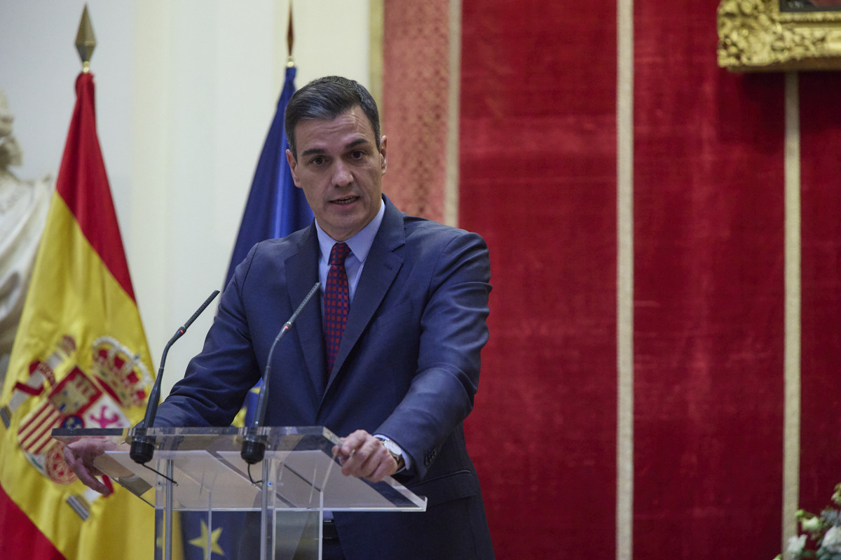 El president del Govern, Pedro Sánchez, intervé en l'acte institucional d'homenatge a les víctimes del terrorisme a la Reial Acadèmia de Belles Arts de San Fernando, el 9 de març del 2022, a Madrid (Espanya). Aquest és un dels homenatges que es rea