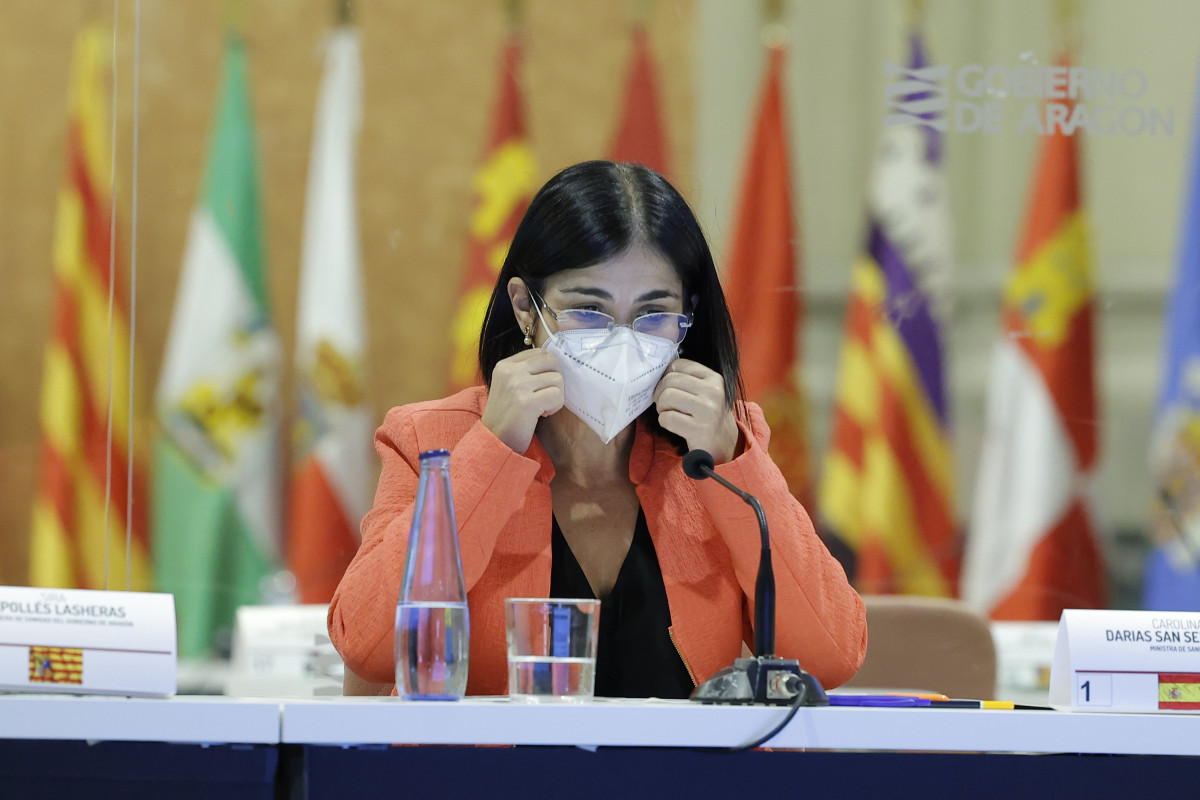 La ministra de Sanitat, Carolina Darias, en roda de premsa per informar sobre la Jornada del Sistema Nacional de Salut sobre Vigilància de Salut Pública, a l'Edifici Pignatelli de Saragossa, a 10 de març de 2022, a Saragossa, Aragó (Espanya).
