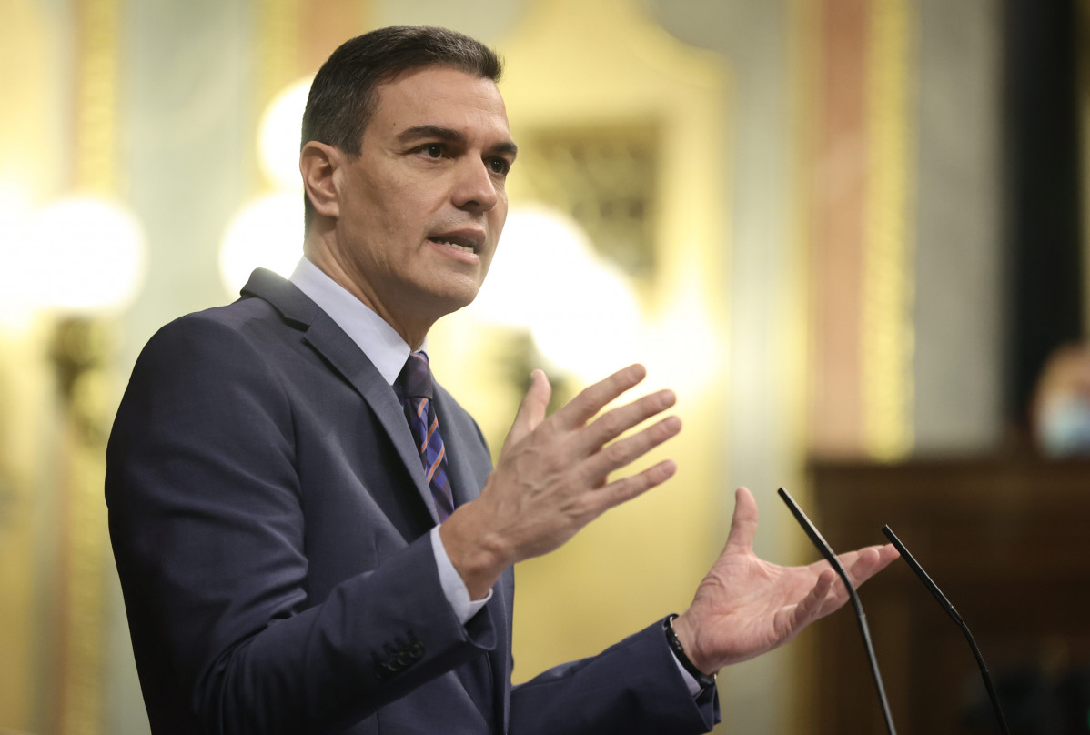 El president del Govern, Pedro Sánchez, intervé en una sessió plenària, al Congrés dels Diputats, el 30 de març del 2022, a Madrid (Espanya). El ple gira al voltant de les conclusions del Consell Europeu que es va celebrar el passat 24 i 25 de mar