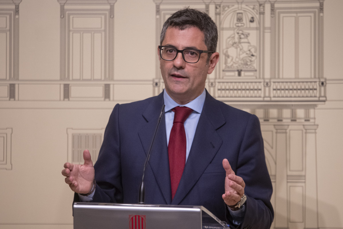 El ministre de Presidència Féliz Bolaños, realitza declaracions després d'una reunió amb la consellera de Presidència de la Generalitat, per aclarir el suposat monitoreig a independentistes catalan