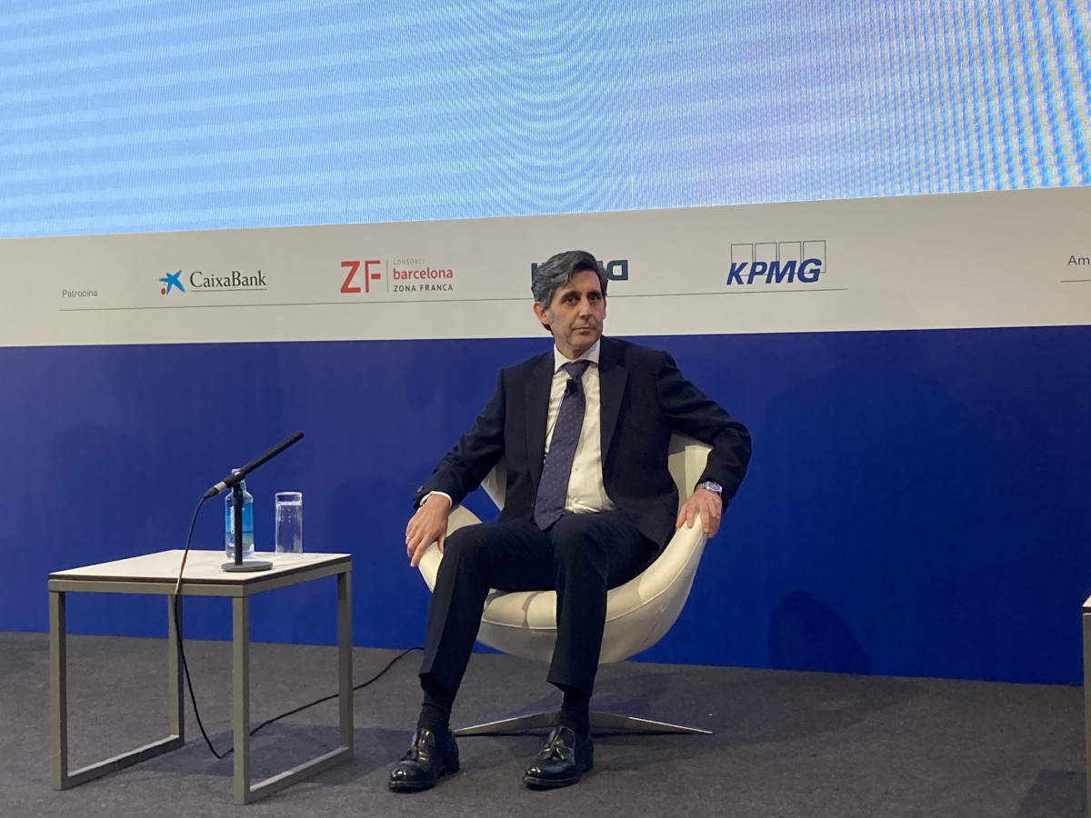 El president executiu de Telefónica, José María Álvarez-Pallete, durant la seva intervenció a la sessió 'Canvi d'era... O era de canvis?' de la XXXVII Reunió Cercle d'Economia