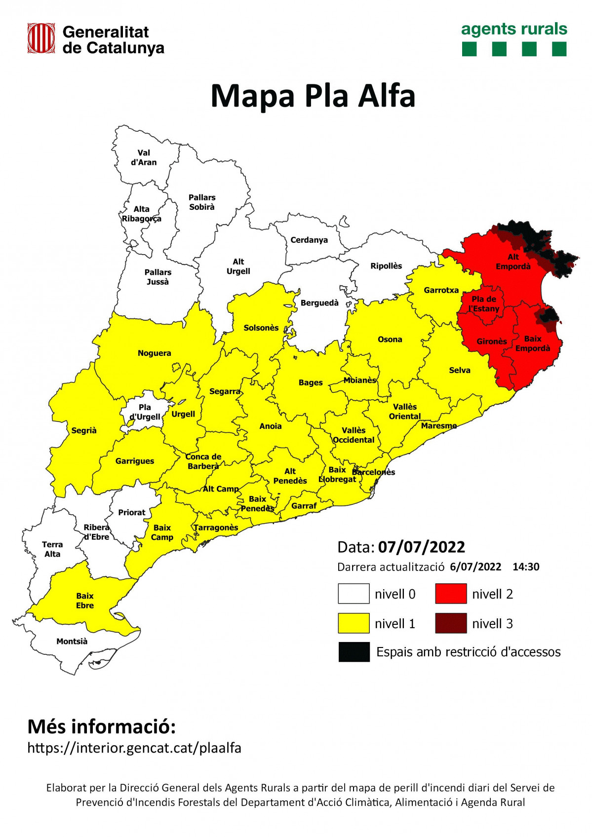 Activat el nivell d'alerta màxima del Pla Alfa a 20 municipis de l'Empordà (Girona)