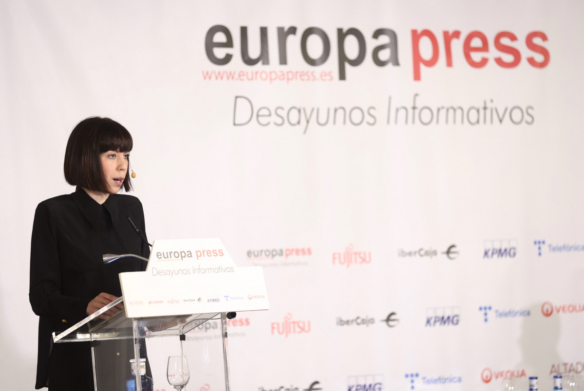 La ministra de Ciència i Innovació, Diana Morant, intervé durant un esmorzar informatiu d'Europa Press, a l'hotel Villa Magna, el 7 de juliol del 2022, a Madrid (Espanya).