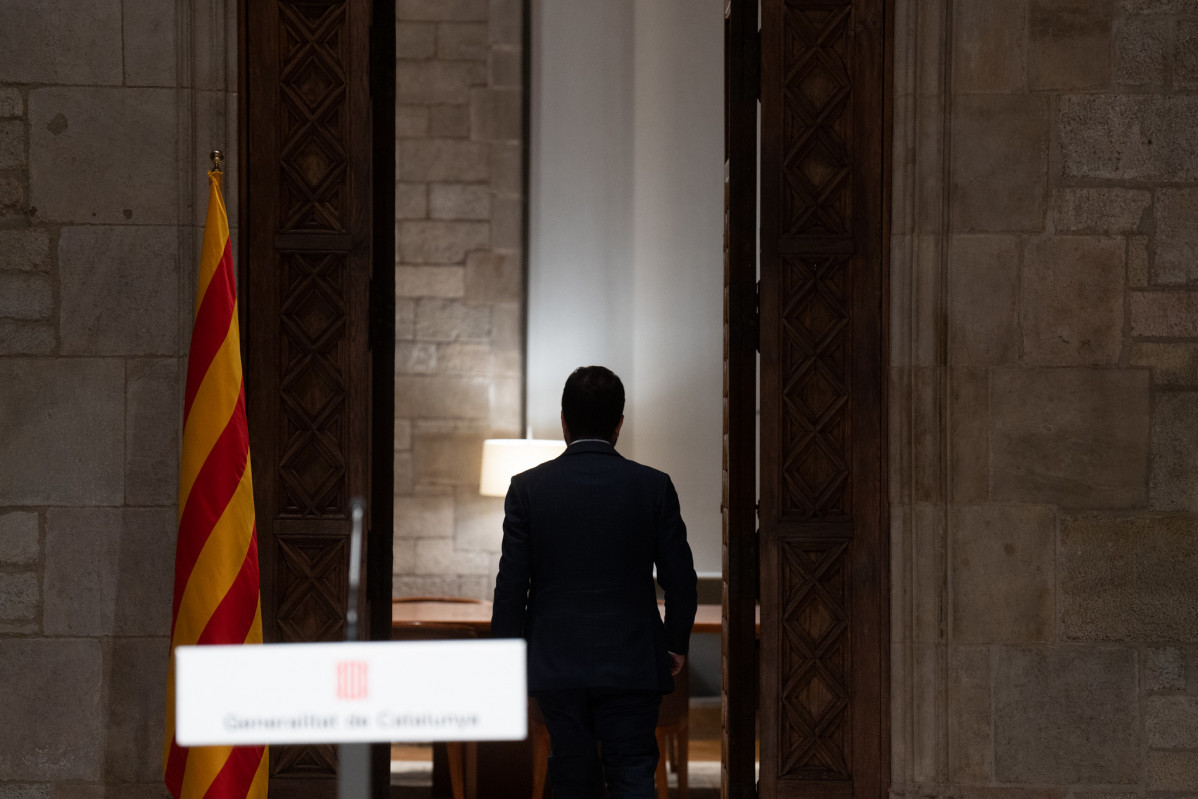El president de la Generalitat, Pere Aragonès, després de comparèixer davant dels mitjans, el 28 de setembre del 2022, a Barcelona, Catalunya (Espanya). Durant la compareixença ha informat del cessament del vicepresident de la Generalitat, Jordi Puigneró, per la