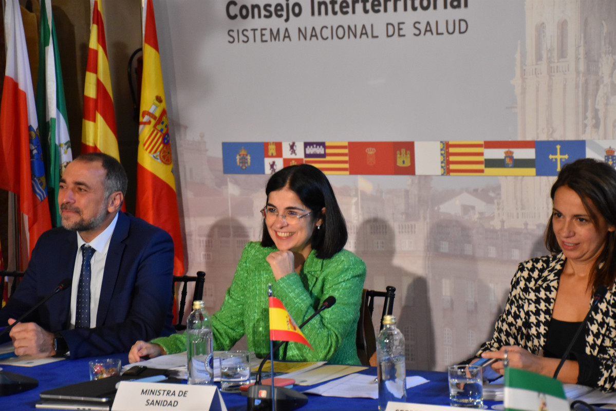 La ministra de Sanitat, Carolina Darias, a la reunió del Consell Interterritorial, a l'Hostal Reis Catòlics, el 7 d'octubre del 2022, a Santiago de Compostel·la, la Corunya, Galícia (Espanya).