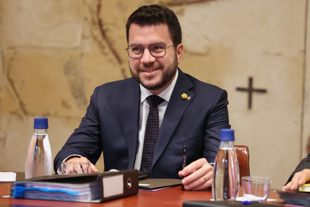 El president de la Generalitat, Pere Aragonès, a la reunió del Consell Executiu.