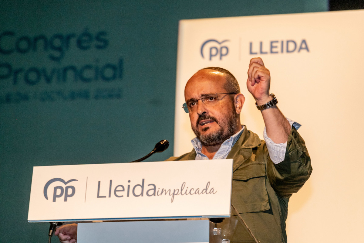 El president del Partit Popular de Catalunya, Alejandro Fernández, intervé al 13è Congrés del PP, al Teatre de l'Escorxador, el 23 d'octubre del 2022, a Lleida, Catalunya.