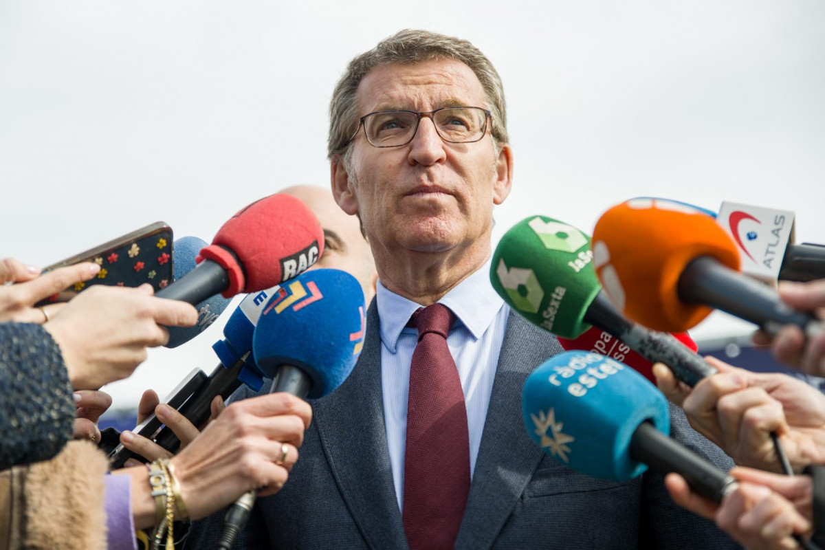 El president del PP, Alberto Núñez Feijóo, en declaracions a la premsa aquest dimarts en acabar la visita al Mobile World Congress (MWC)