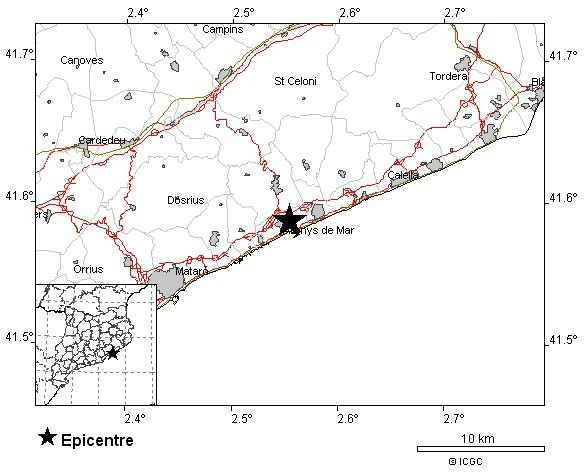 Imatge del terratrèmol de magnitud 2,7 al Maresme (Barcelona)