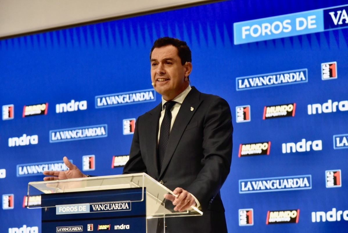 El president de la Junta d'Andalusia, Juanma Moreno, a l'acte 'Andalusia un nou lideratge' organitzat per La Vanguardia.