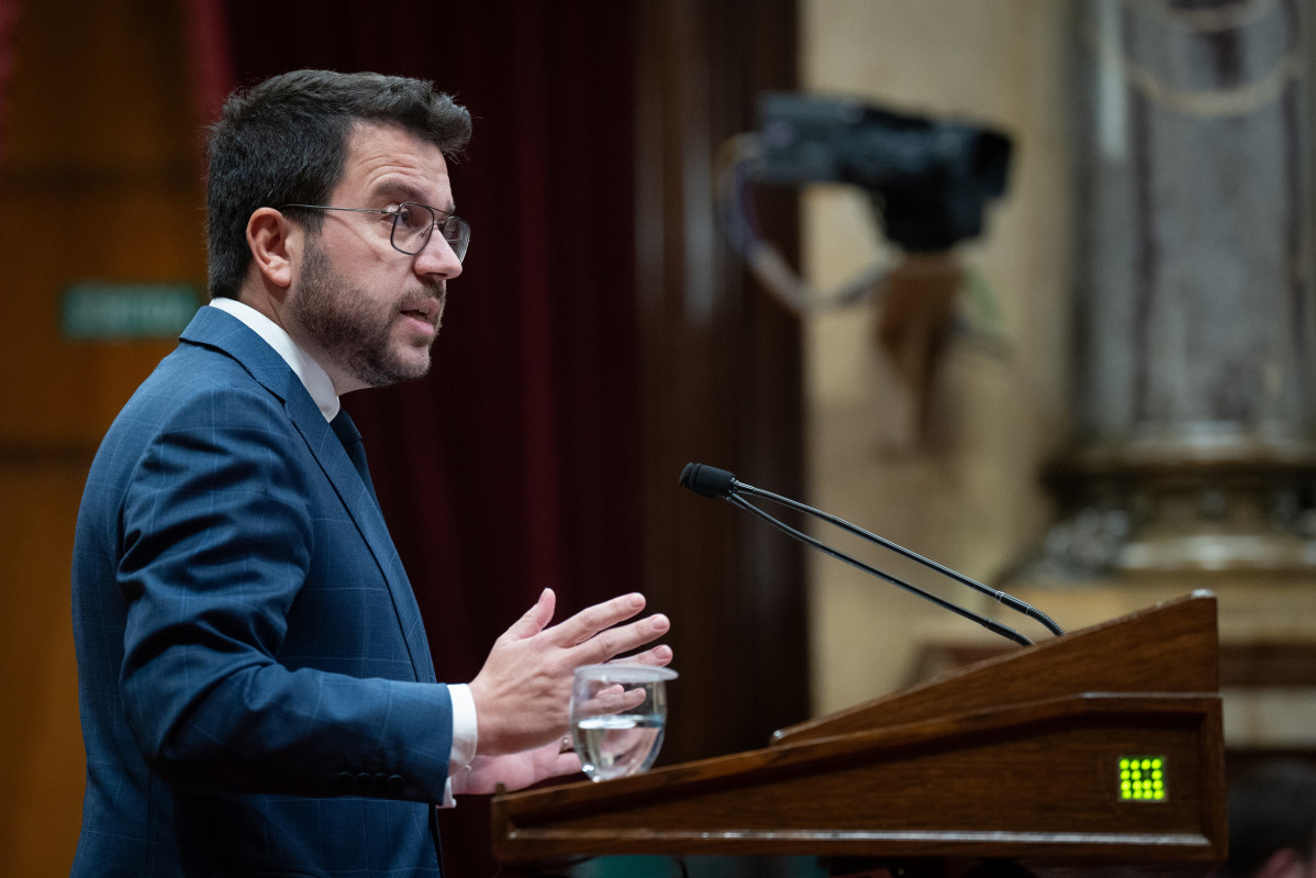 El president de la Generalitat, Pere Aragonès, a la sessió de control al Govern al ple del Parlament